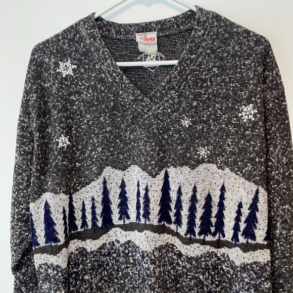 Vintage Disney Winnie the Pooh Winter Women Large Gray Sweater - Picture 3 of 9